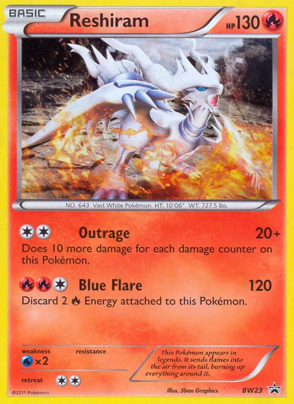 Carta Reshiram, número BW23/101 da coleção BW Black Star Promos