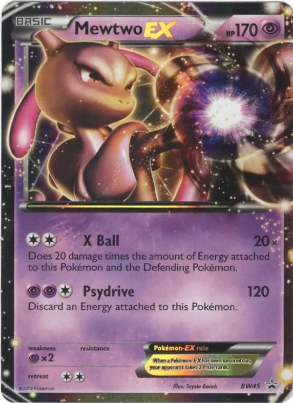 Carta Mewtwo-EX, número BW45/101 da coleção BW Black Star Promos