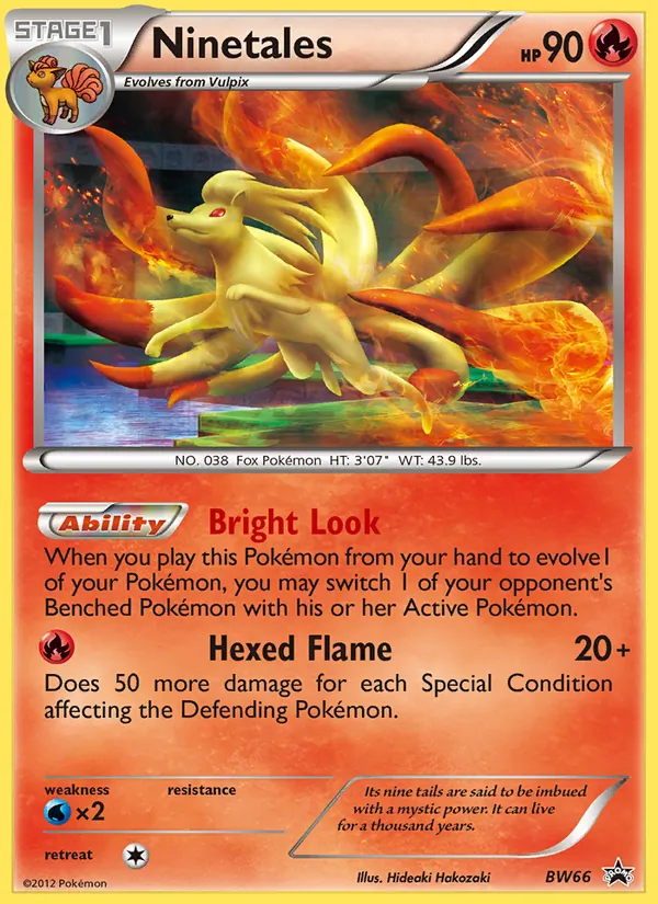 Carta Ninetales, número BW66/101 da coleção BW Black Star Promos