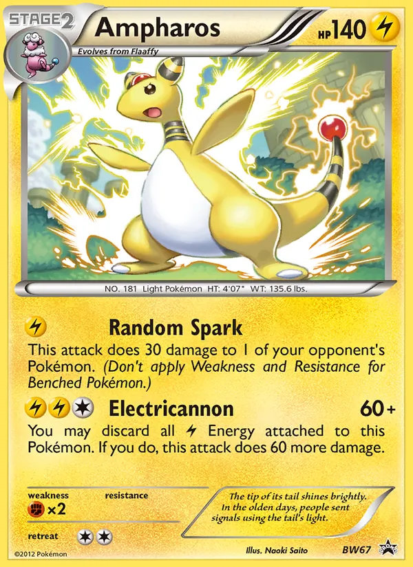 Carta Ampharos, número BW67/101 da coleção BW Black Star Promos