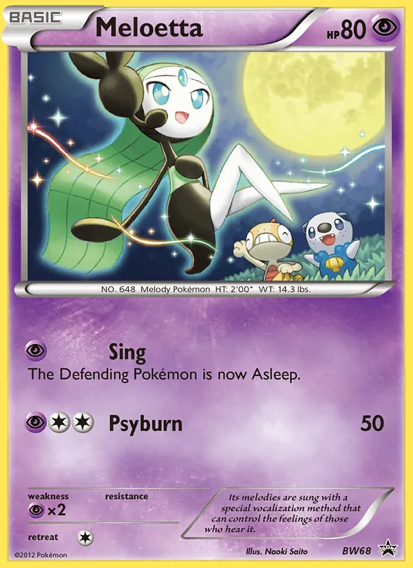 Carta Meloetta, número BW68/101 da coleção BW Black Star Promos