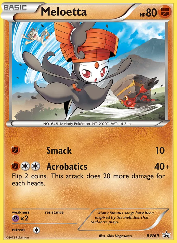 Carta Meloetta, número BW69/101 da coleção BW Black Star Promos