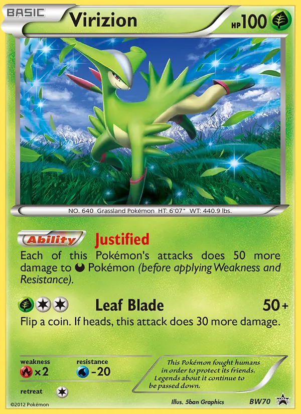 Carta Virizion, número BW70/101 da coleção BW Black Star Promos