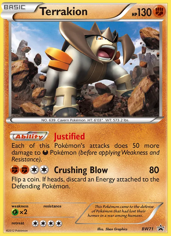 Carta Terrakion, número BW71/101 da coleção BW Black Star Promos