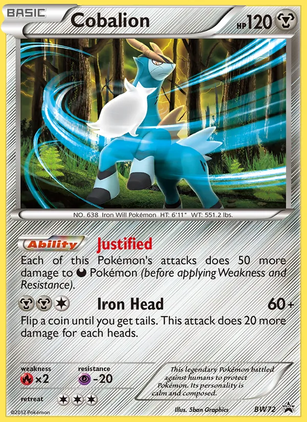 Carta Cobalion, número BW72/101 da coleção BW Black Star Promos
