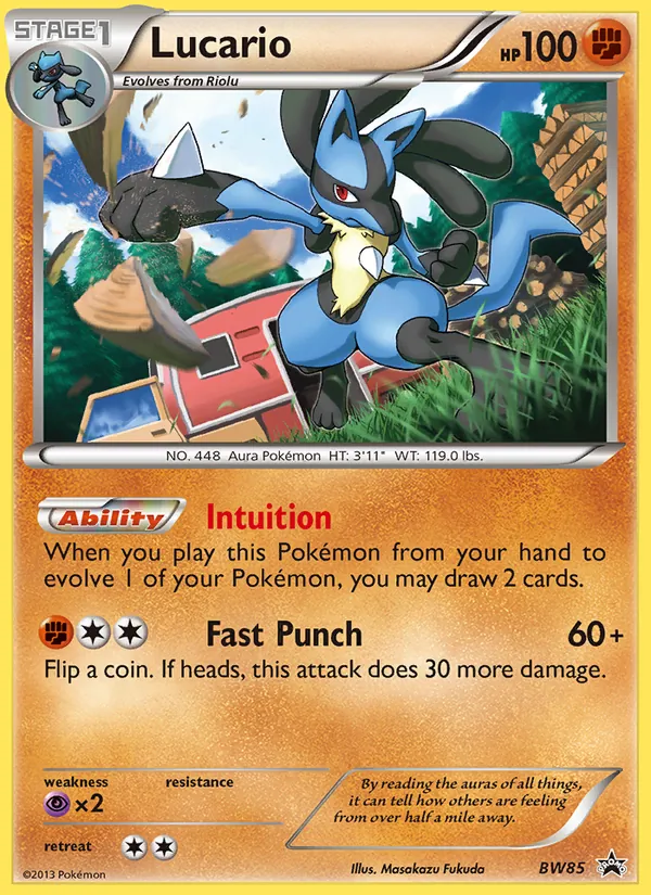 Carta Lucario, número BW85/101 da coleção BW Black Star Promos