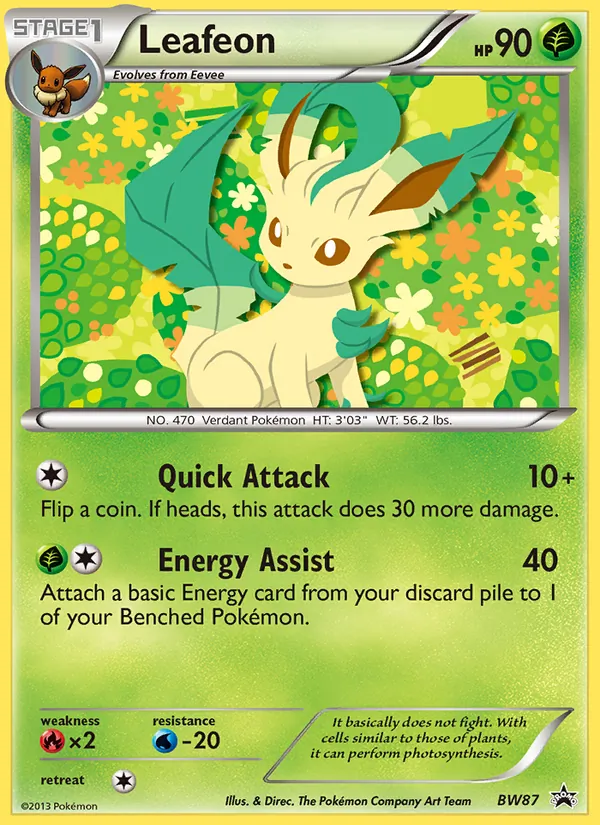 Carta Leafeon, número BW87/101 da coleção BW Black Star Promos