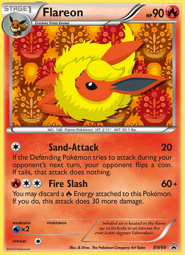 Carta Flareon, número BW88/101 da coleção BW Black Star Promos