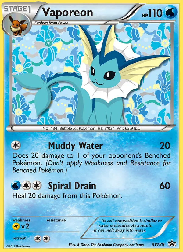 Carta Vaporeon, número BW89/101 da coleção BW Black Star Promos