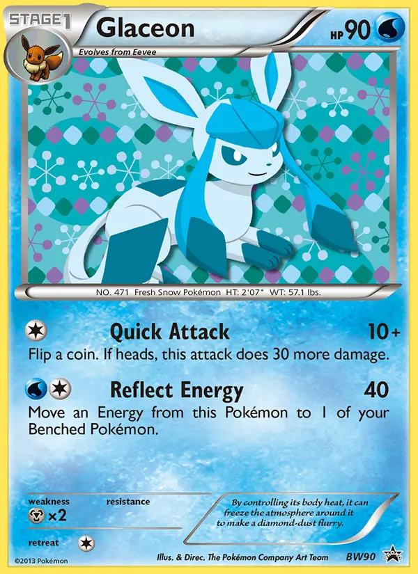 Carta Glaceon, número BW90/101 da coleção BW Black Star Promos
