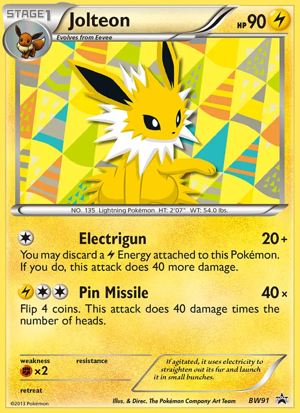 Carta Jolteon, número BW91/101 da coleção BW Black Star Promos