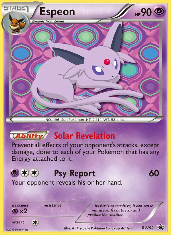 Carta Espeon, número BW92/101 da coleção BW Black Star Promos