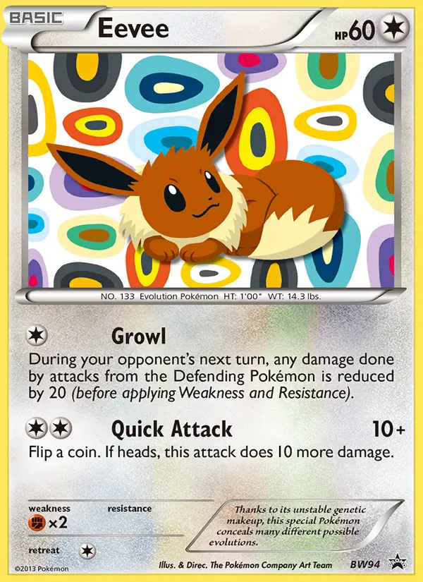 Carta Eevee, número BW94/101 da coleção BW Black Star Promos