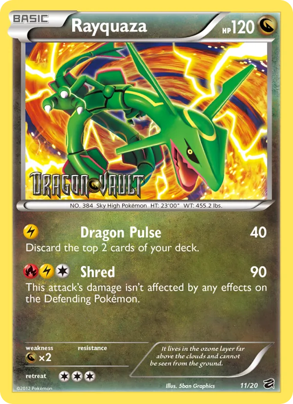 Carta Rayquaza, número 11/20 da coleção Cofre do Dragão
