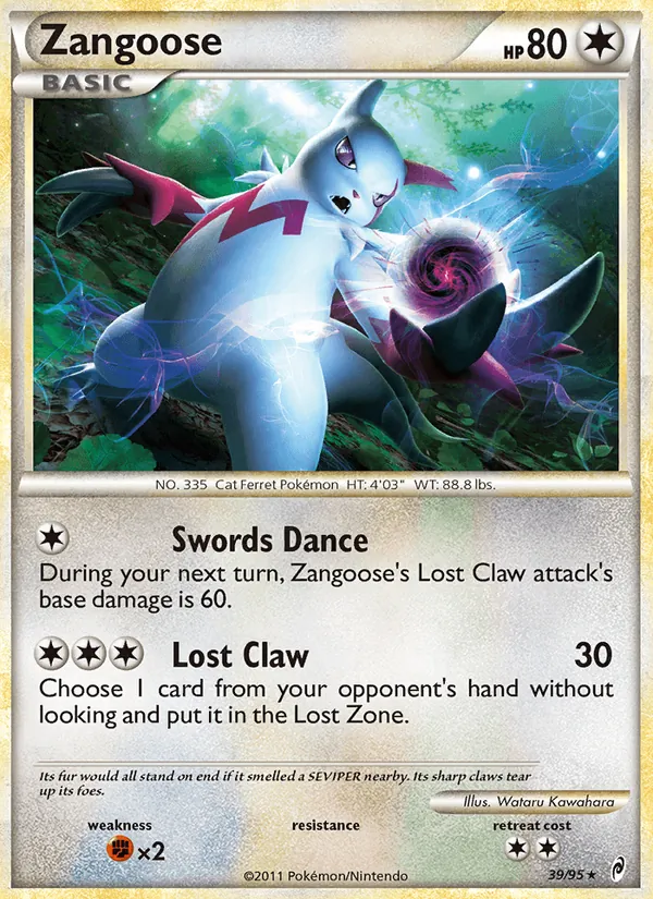 Carta Zangoose, número 39/95 da coleção Chamado das Lendas