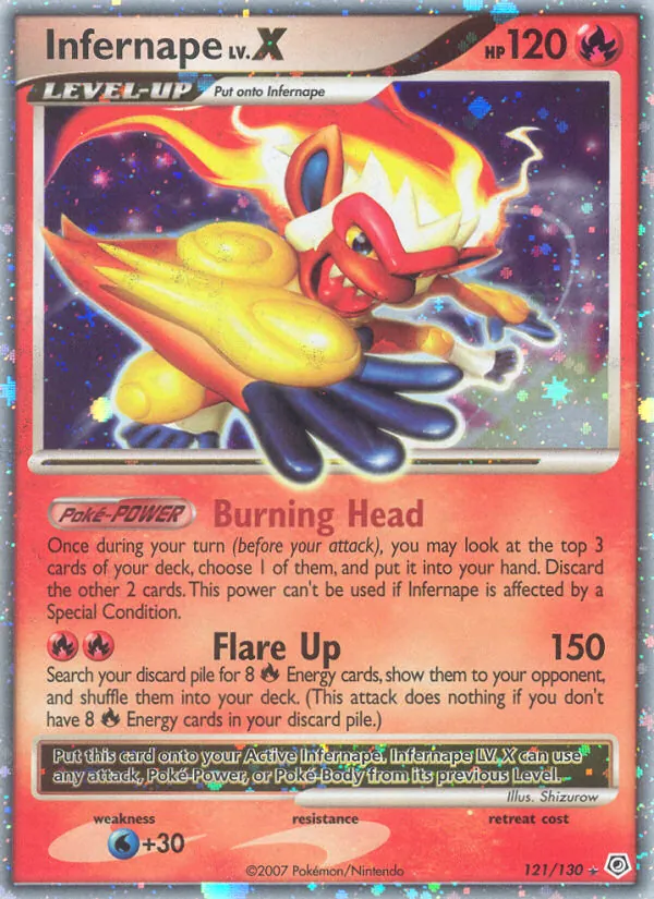 Carta Infernape, número 121/130 da coleção Diamante & Pérola