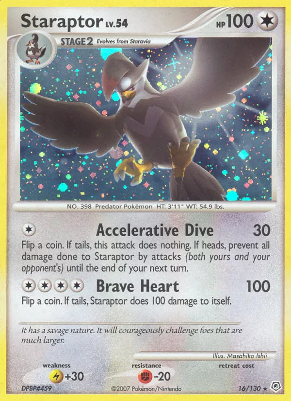 Carta Staraptor, número 16/130 da coleção Diamante & Pérola