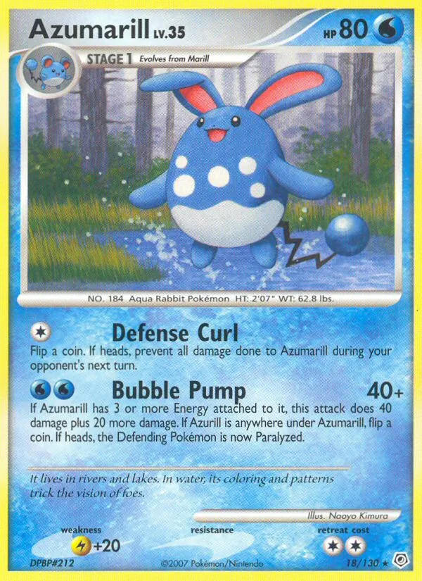 Carta Azumarill, número 18/130 da coleção Diamante & Pérola