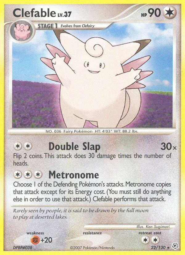 Carta Clefable, número 22/130 da coleção Diamante & Pérola