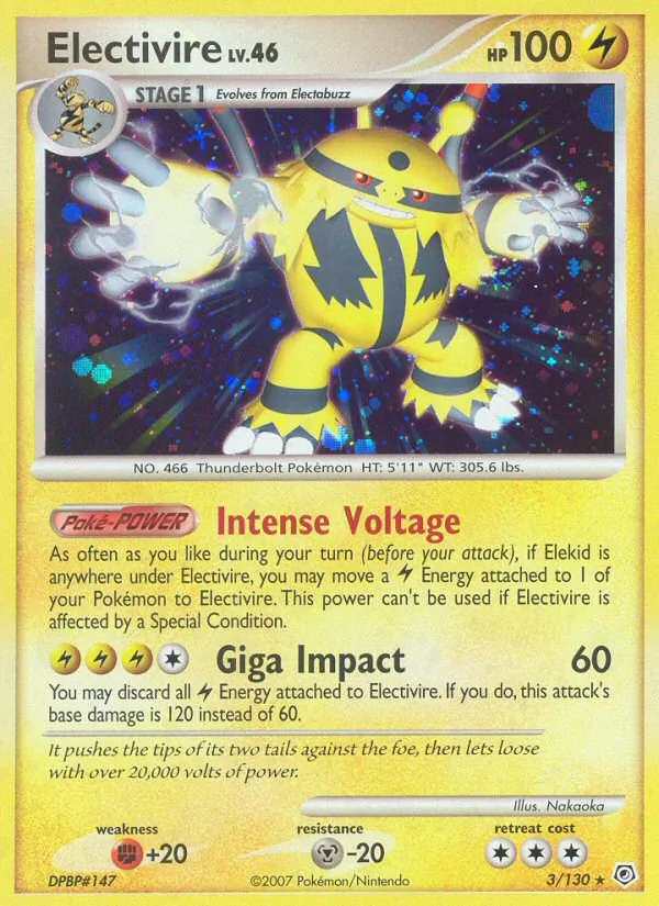 Carta Electivire, número 3/130 da coleção Diamante & Pérola