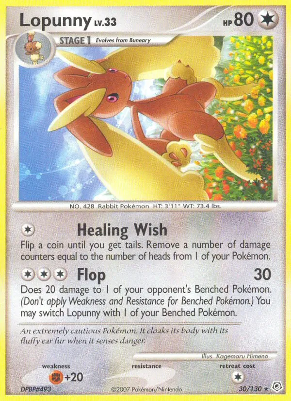 Carta Lopunny, número 30/130 da coleção Diamante & Pérola