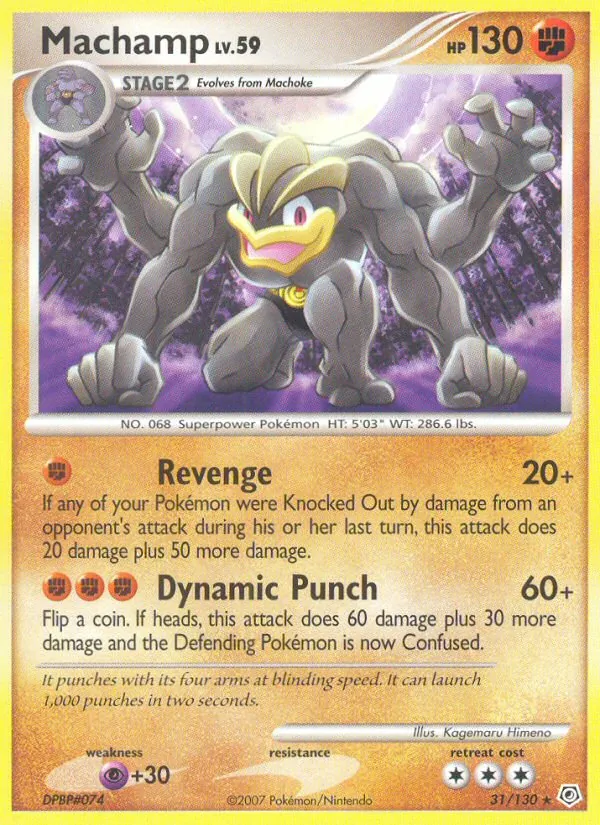 Carta Machamp, número 31/130 da coleção Diamante & Pérola