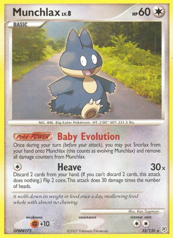 Carta Munchlax, número 33/130 da coleção Diamante & Pérola