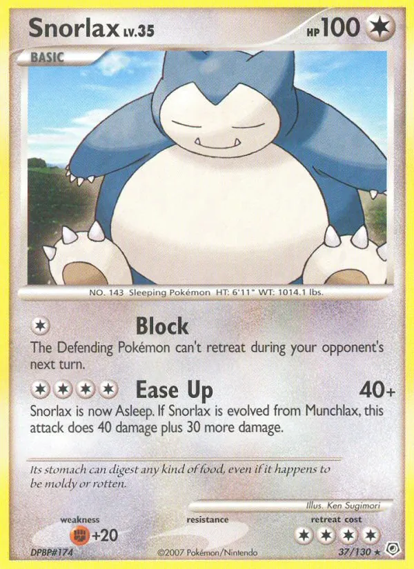 Carta Snorlax, número 37/130 da coleção Diamante & Pérola