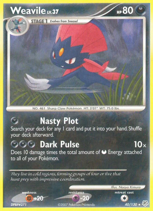 Carta Weavile, número 40/130 da coleção Diamante & Pérola