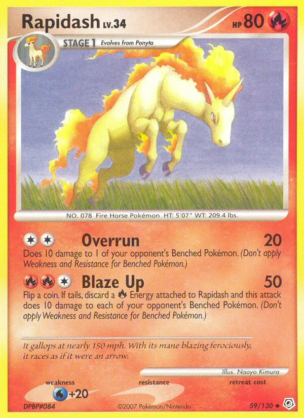 Carta Rapidash, número 59/130 da coleção Diamante & Pérola