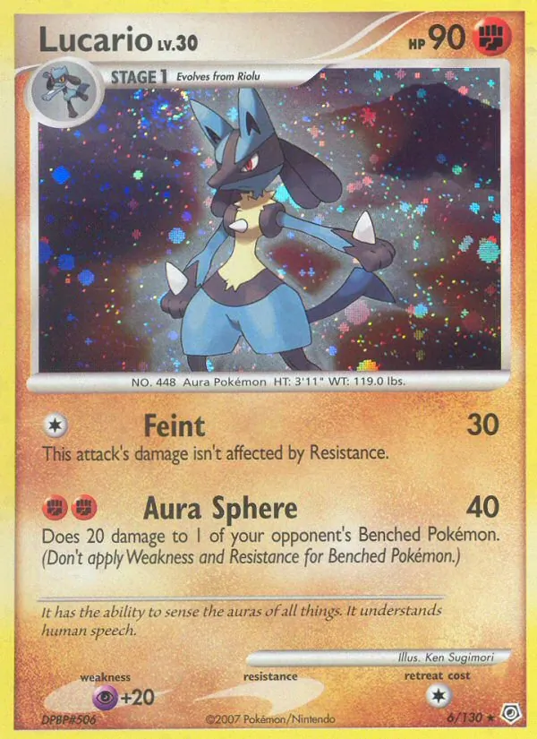 Carta Lucario, número 6/130 da coleção Diamante & Pérola