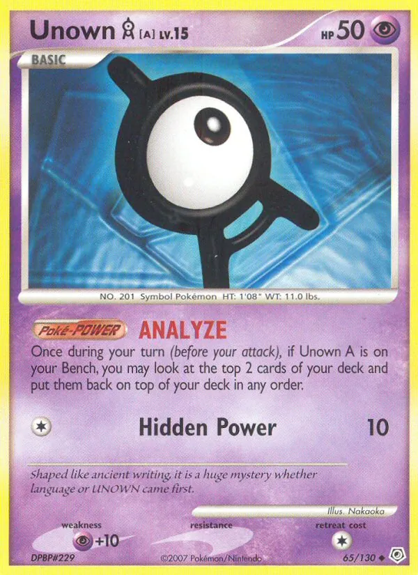 Carta Unown A, número 65/130 da coleção Diamante & Pérola