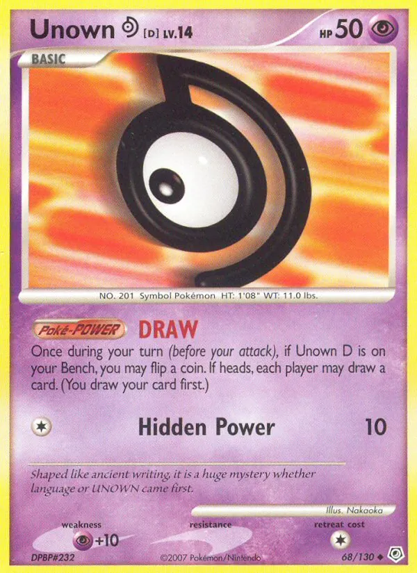 Carta Unown D, número 68/130 da coleção Diamante & Pérola