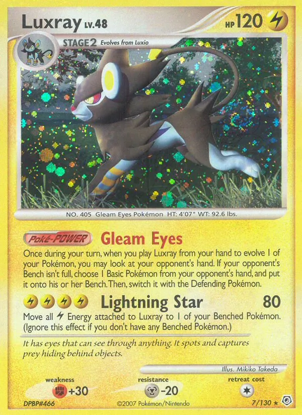 Carta Luxray, número 7/130 da coleção Diamante & Pérola