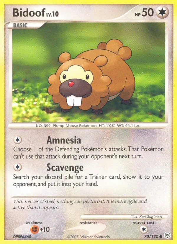 Carta Bidoof, número 70/130 da coleção Diamante & Pérola