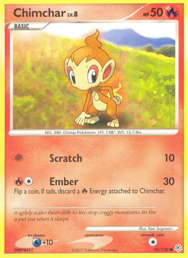 Carta Chimchar, número 76/130 da coleção Diamante & Pérola