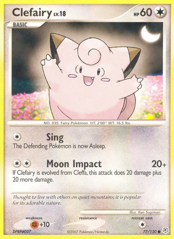Carta Clefairy, número 77/130 da coleção Diamante & Pérola