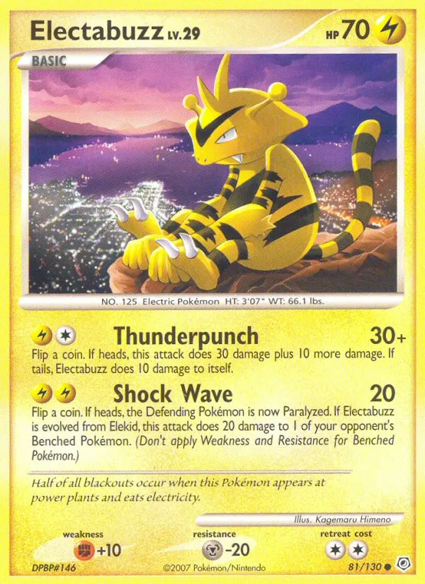 Carta Electabuzz, número 81/130 da coleção Diamante & Pérola