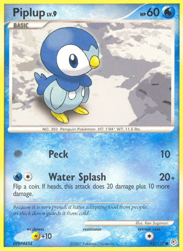 Carta Piplup, número 93/130 da coleção Diamante & Pérola