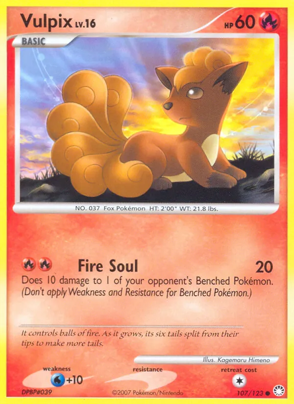 Carta Vulpix, número 107/123 da coleção Tesouros Misteriosos