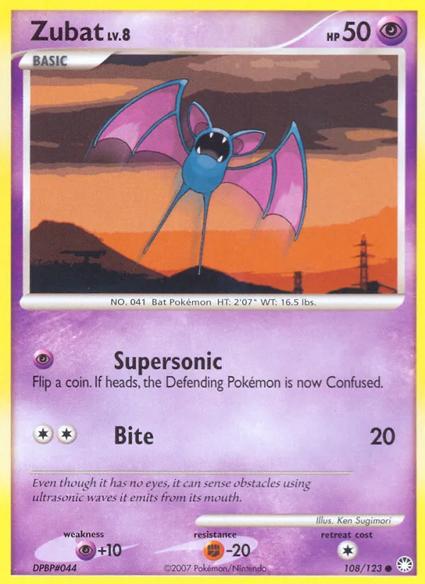 Carta Zubat, número 108/123 da coleção Tesouros Misteriosos