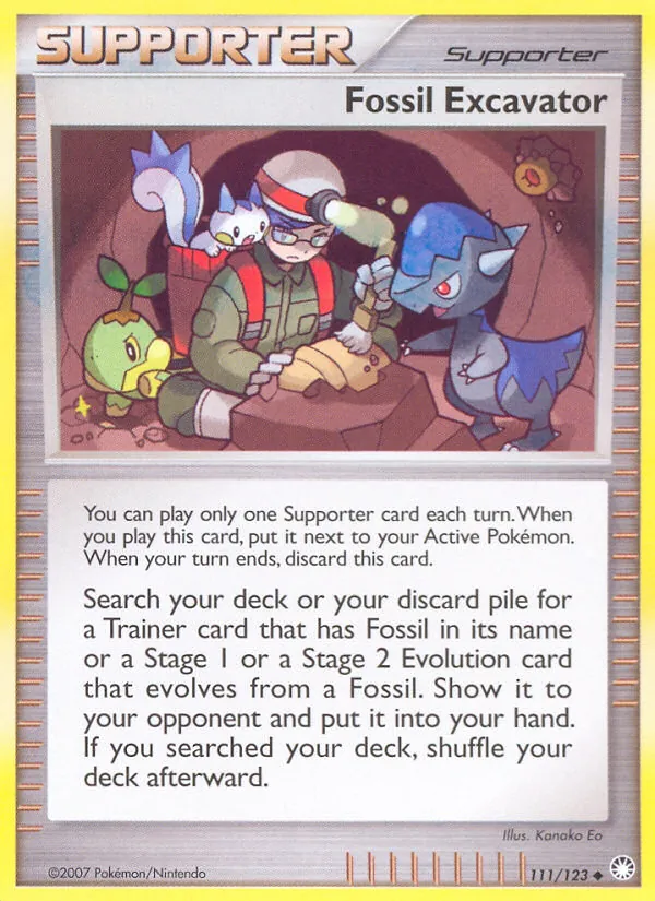 Carta Fossil Excavator, número 111/123 da coleção Tesouros Misteriosos