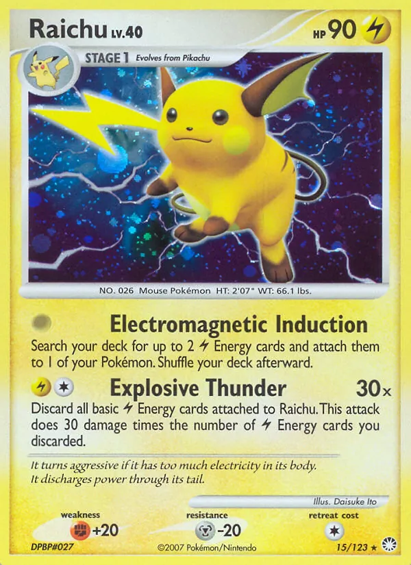 Carta Raichu, número 15/123 da coleção Tesouros Misteriosos