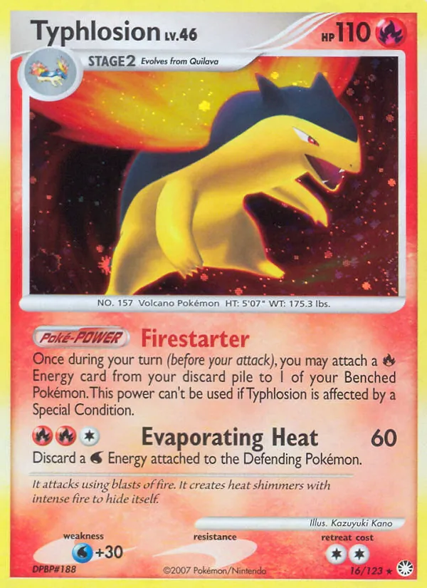 Carta Typhlosion, número 16/123 da coleção Tesouros Misteriosos