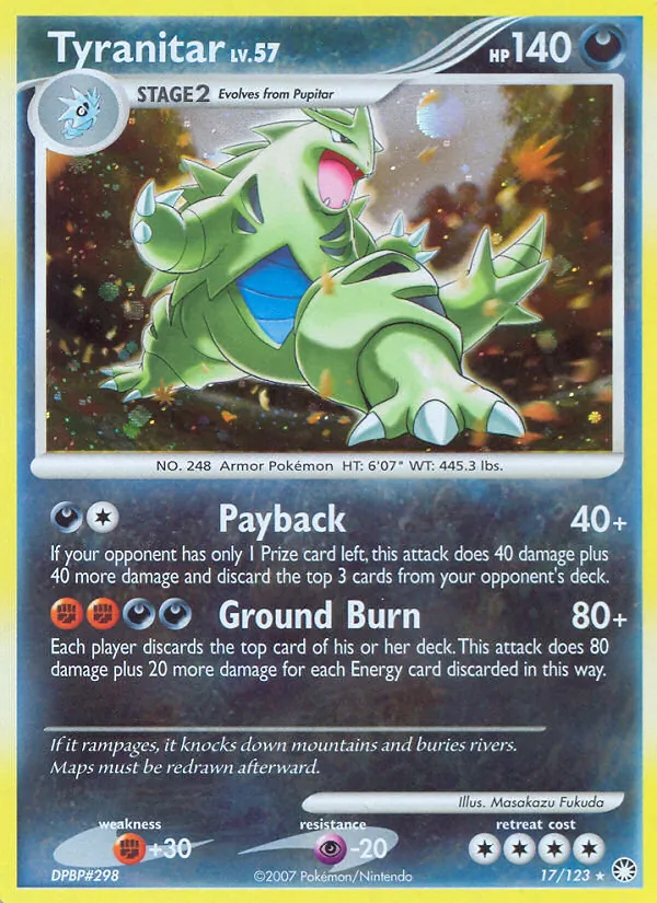 Carta Tyranitar, número 17/123 da coleção Tesouros Misteriosos