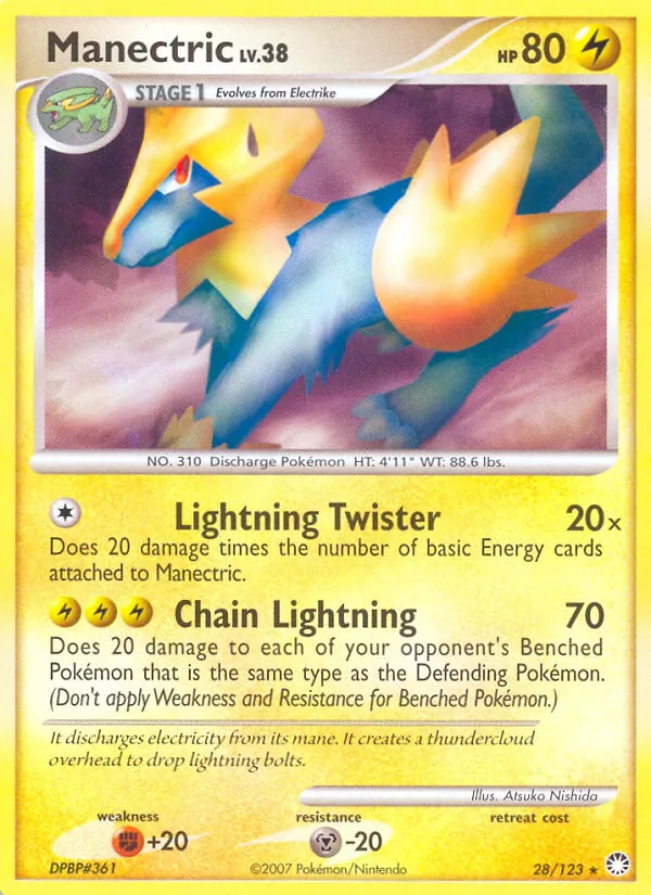 Carta Manectric, número 28/123 da coleção Tesouros Misteriosos