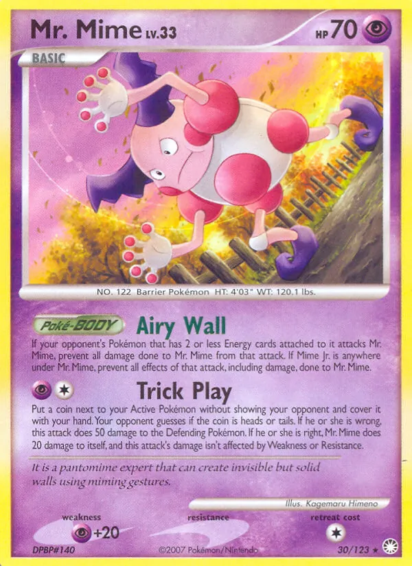 Carta Mr. Mime, número 30/123 da coleção Tesouros Misteriosos