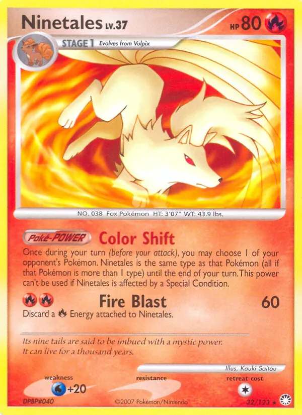 Carta Ninetales, número 32/123 da coleção Tesouros Misteriosos