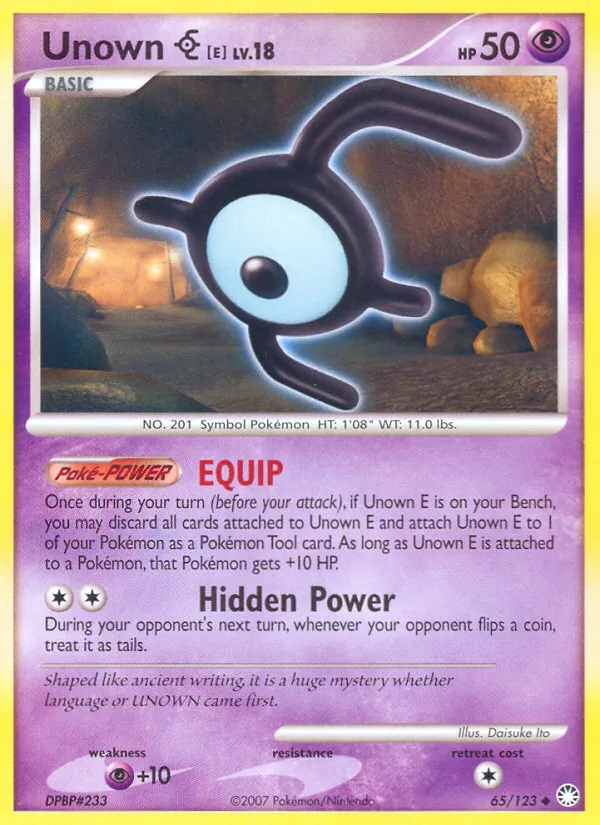Carta Unown E, número 65/123 da coleção Tesouros Misteriosos