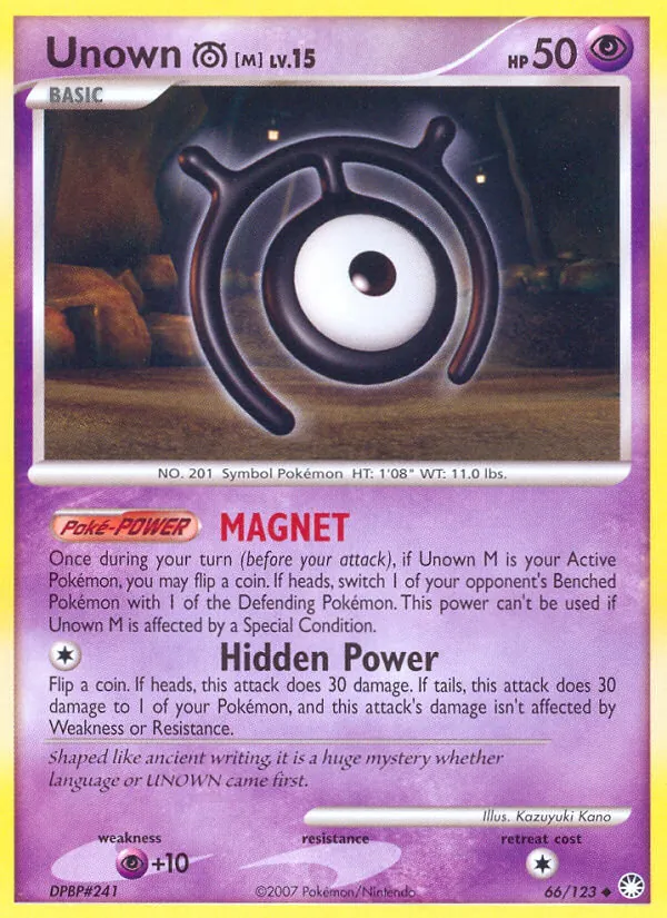 Carta Unown M, número 66/123 da coleção Tesouros Misteriosos